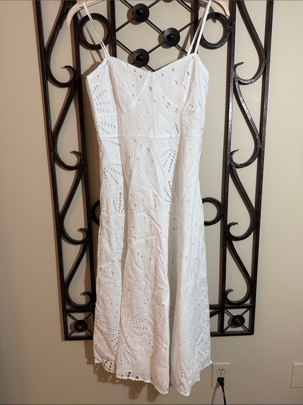 LOFT White Eyelet Spaghetti-Strap Midi Dress